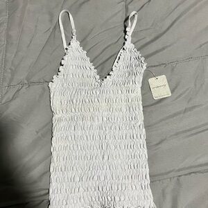 Free People White Smocked V-Neck Spaghetti Strap Tank Top